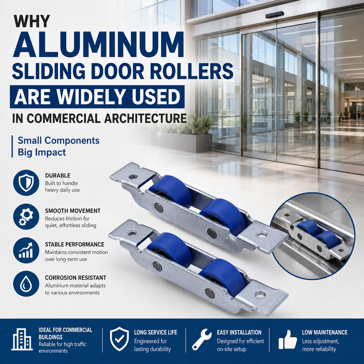  Waarom aluminium schuifdeurrollen op grote schaal worden gebruikt in de commerciële architectuur